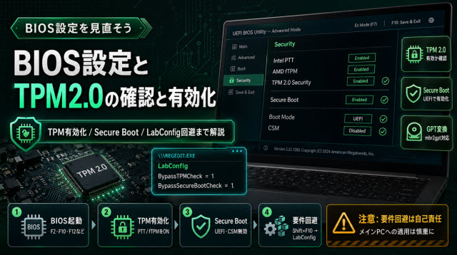 BIOS設定とTPM2.0の確認と有効化