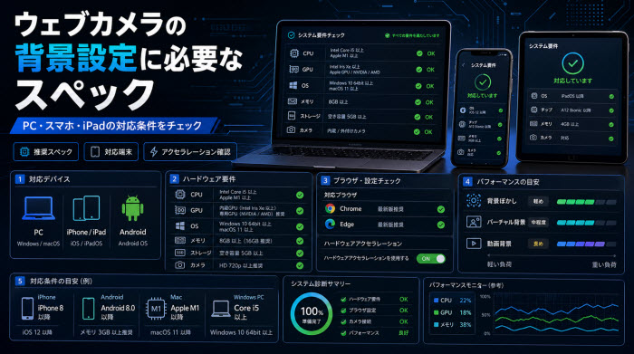 ウェブカメラの背景設定に必要なスペック