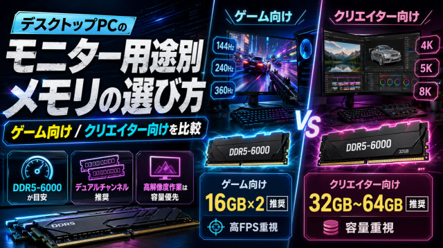 デスクトップPCのモニター用途別メモリの選び方