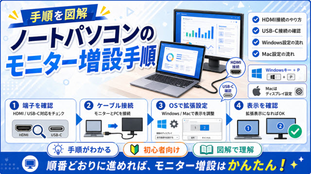ノートパソコンのモニター増設手順