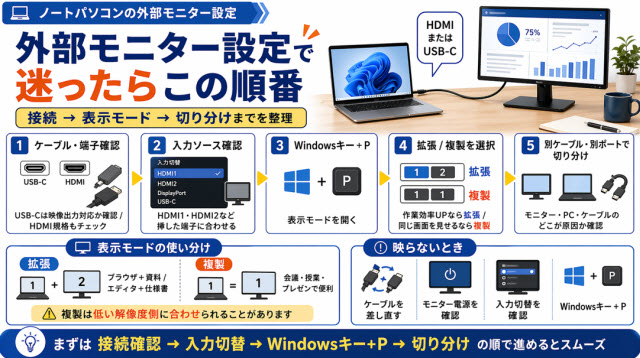 ノートパソコンの外部モニター設定