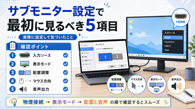ノートパソコンへサブモニターをつないだときの実体験
