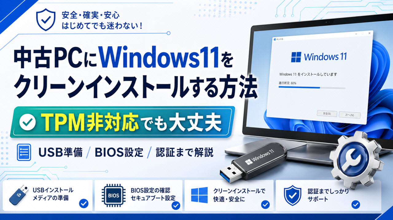 中古PCにWindows11をクリーンインストールする方法｜TPM非対応でも大丈夫