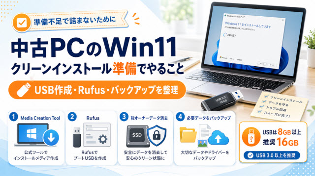 中古PCのWin11クリーンインストール準備でやること