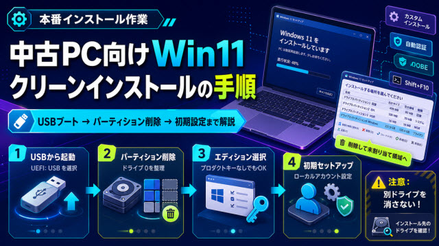 中古PC向けWin11クリーンインストールの手順