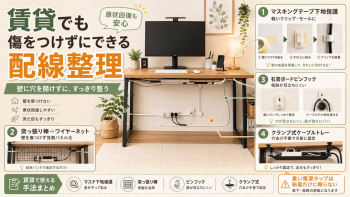 賃貸でも傷をつけずにできる配線整理