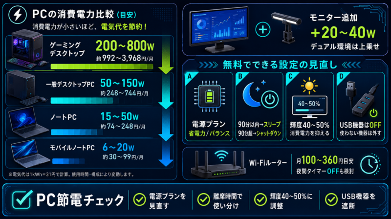 PC・周辺機器の電力管理で電気代を抑える方法