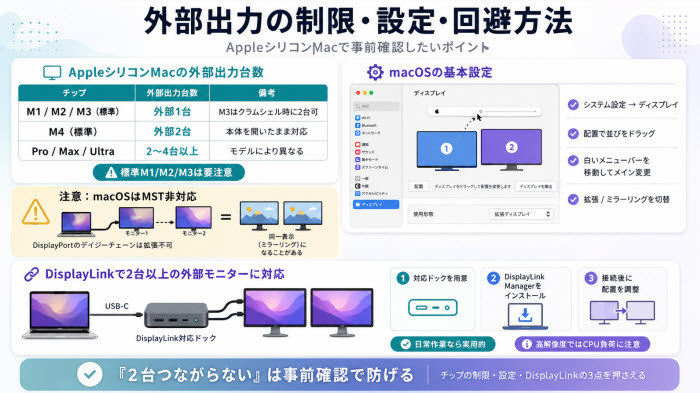 macOSでのデュアルモニター設置手順と注意点