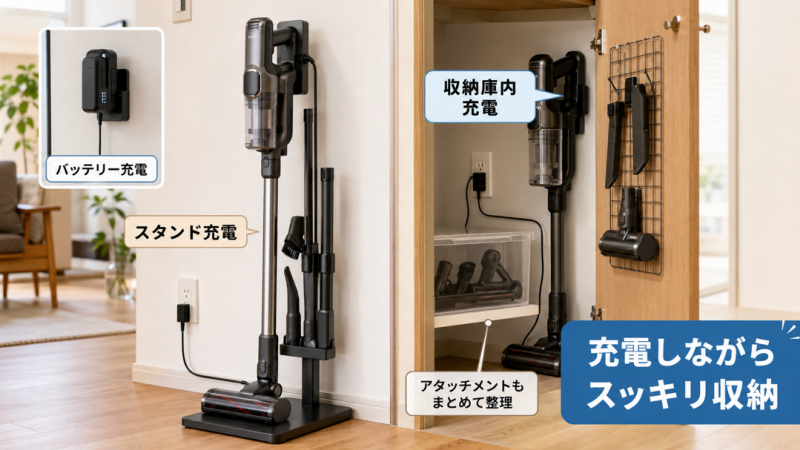 コードレス掃除機の収納と充電を両立する方法