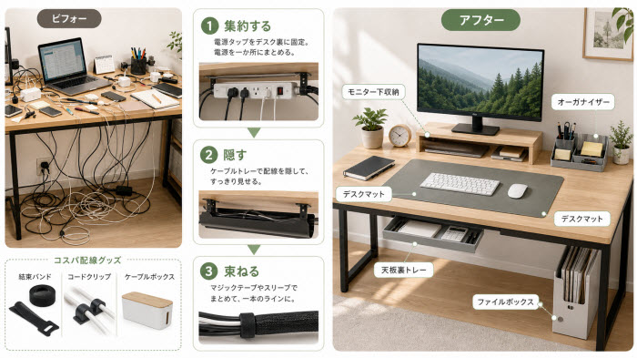 デスク周りの収納と配線整理