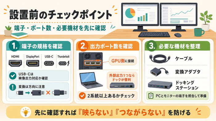 デュアルモニター設置手順を始める前の準備