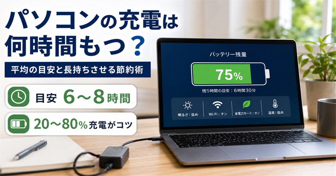 パソコンの充電は何時間もつ？平均と節約術を徹底解説！