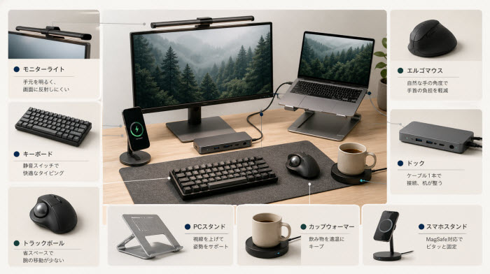 パソコンデスク快適化に役立つガジェット