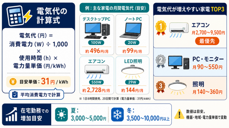 リモートワークの電気代が増える理由と節約の基本