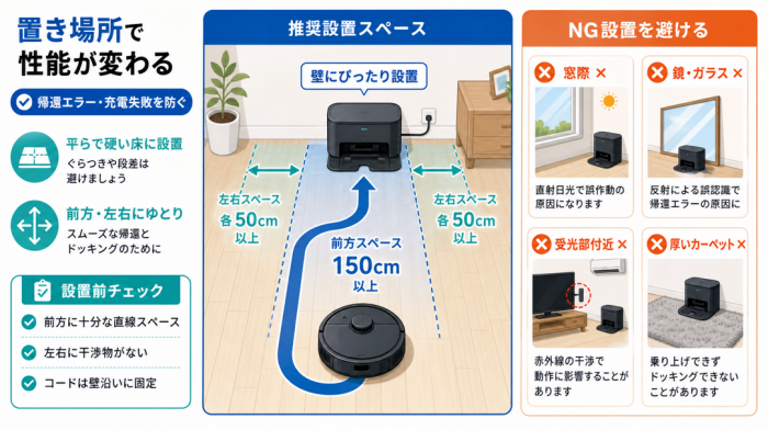 ロボット掃除機の置き場所の工夫が効果を左右する