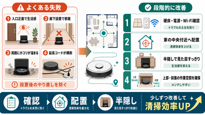 ロボット掃除機の置き場所の工夫で清掃を最適化