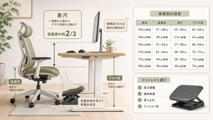 人間工学から考えるデスクと椅子の高さ