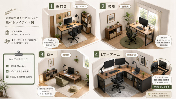 快適なパソコンデスクのレイアウト