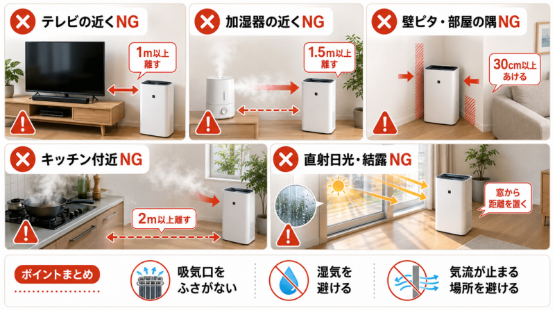 空気清浄機を置いてはいけない場所と注意点