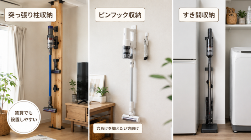 賃貸でできるコードレス掃除機の収納方法